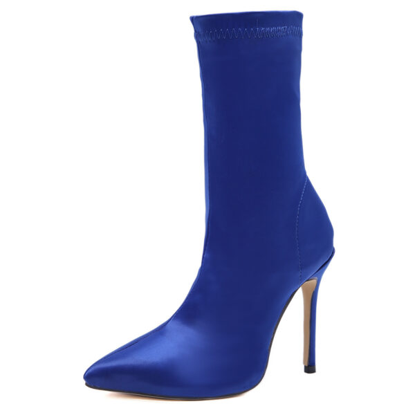 Satin Boots Mid Tube Short Boots Stiletto Pointed High Heel Mid Tube Boots - Image 5