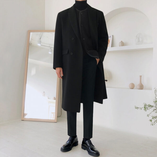 Mrcyc Woolen Coat Men''s British Style Korean Fashion Winter Woolen Coat Medium Length Thickened Denim Windbreaker - Image 2