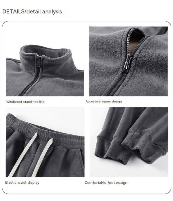 Polyester Men's Polar Fleece Thickened Warm Suit Loose Lapel Comfortable Coat Fashion Casual Complete Set - Image 9
