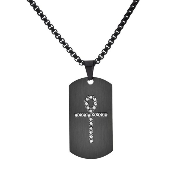 Men's Brushed Amka Cross Stone-inlaid Necklace - Image 2