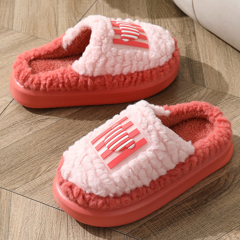New Color-matching Lamb Slippers Indoor Couple Non-slip Floor Bedroom Slipper Winter Warm House Shoes For Women Men - Image 3
