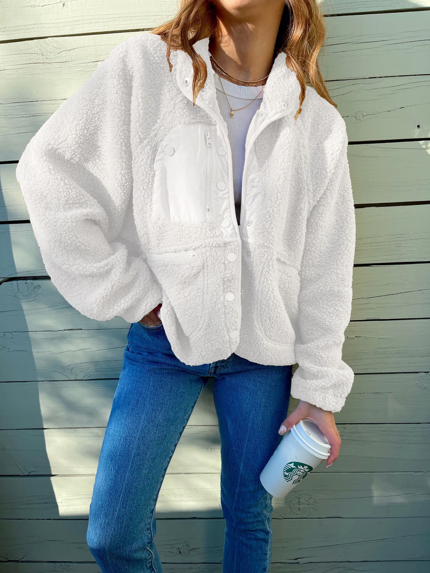Short Cardigan Plush Jacket Lamb Wool Coat - Image 10