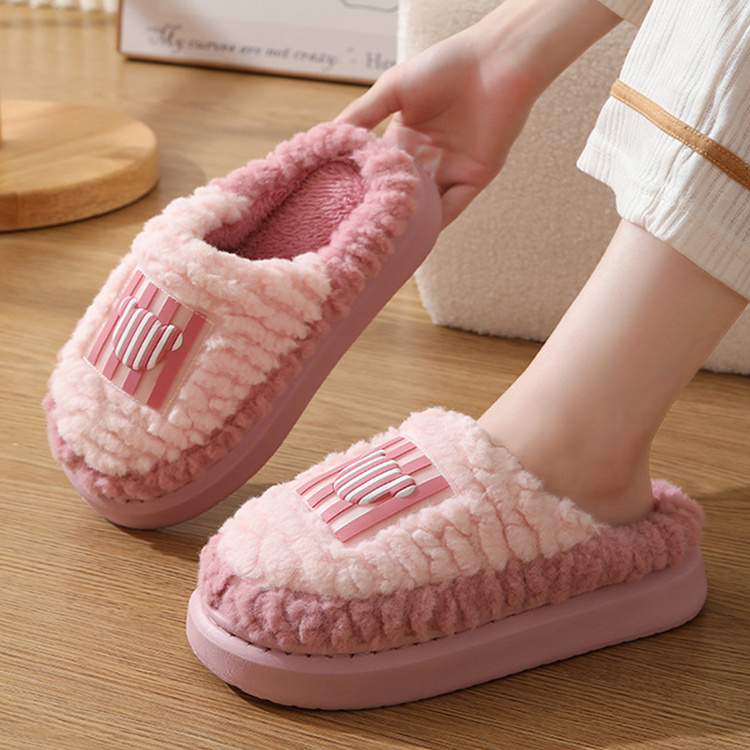 New Color-matching Lamb Slippers Indoor Couple Non-slip Floor Bedroom Slipper Winter Warm House Shoes For Women Men - Image 9