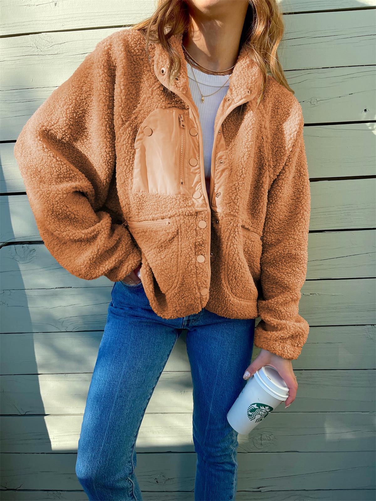 Short Cardigan Plush Jacket Lamb Wool Coat - Image 8
