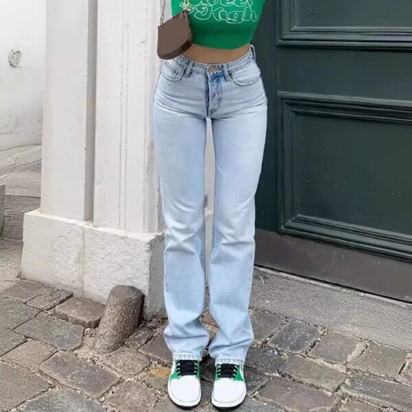 Women's Europe And America Cross Border Light Blue Slim Fit High Waist Stretch Jeans - Image 3