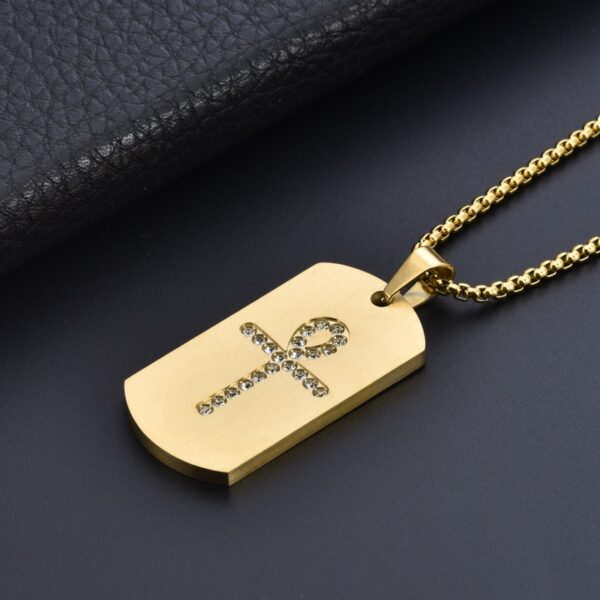 Men's Brushed Amka Cross Stone-inlaid Necklace - Image 3