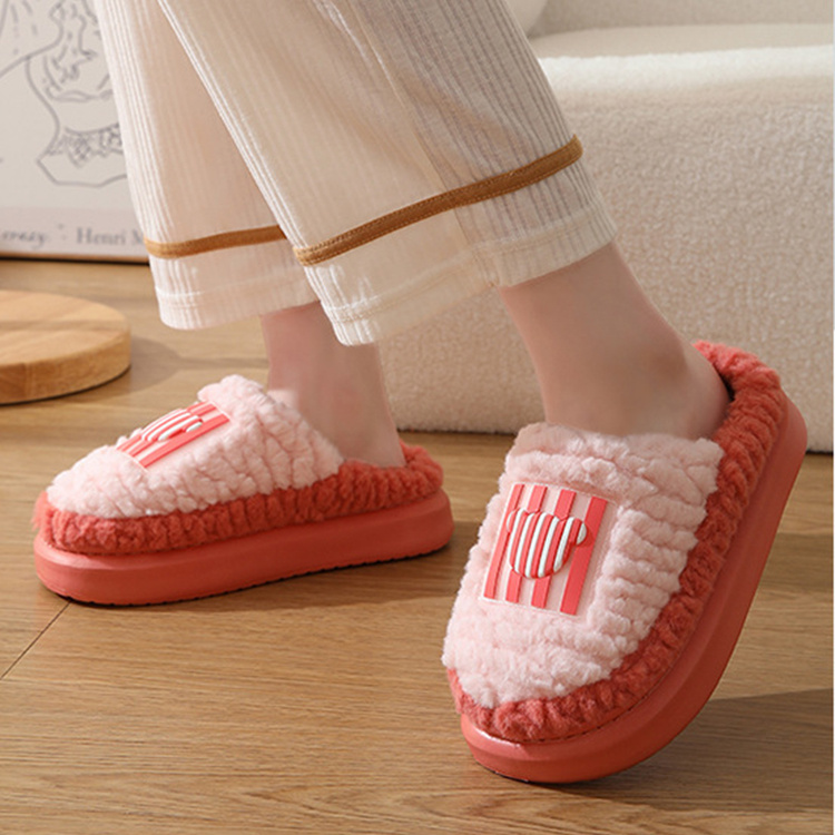 New Color-matching Lamb Slippers Indoor Couple Non-slip Floor Bedroom Slipper Winter Warm House Shoes For Women Men - Image 6
