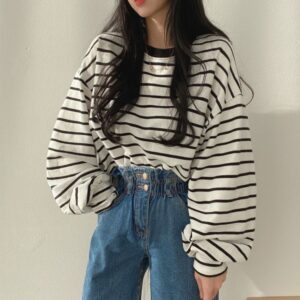 Women's Loose-fitting Striped Long Sleeves T-shirt