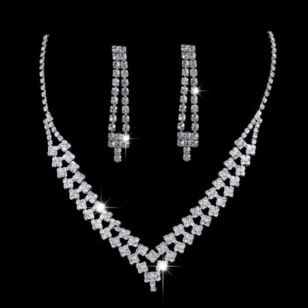 Full Rhinestone Zircon Water Drop Necklace Earrings Jewelry Set - Image 6