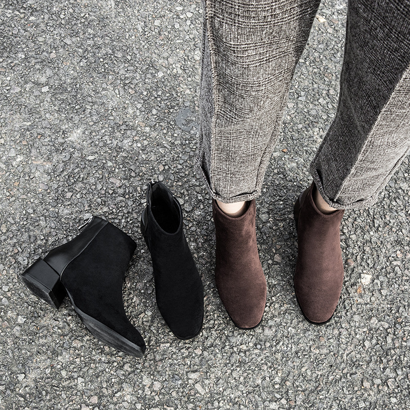 Retro Square Heel Pointed Toe Ankle Boots Fashion Versatile Chelsea Boot Women's Shoes - Image 7
