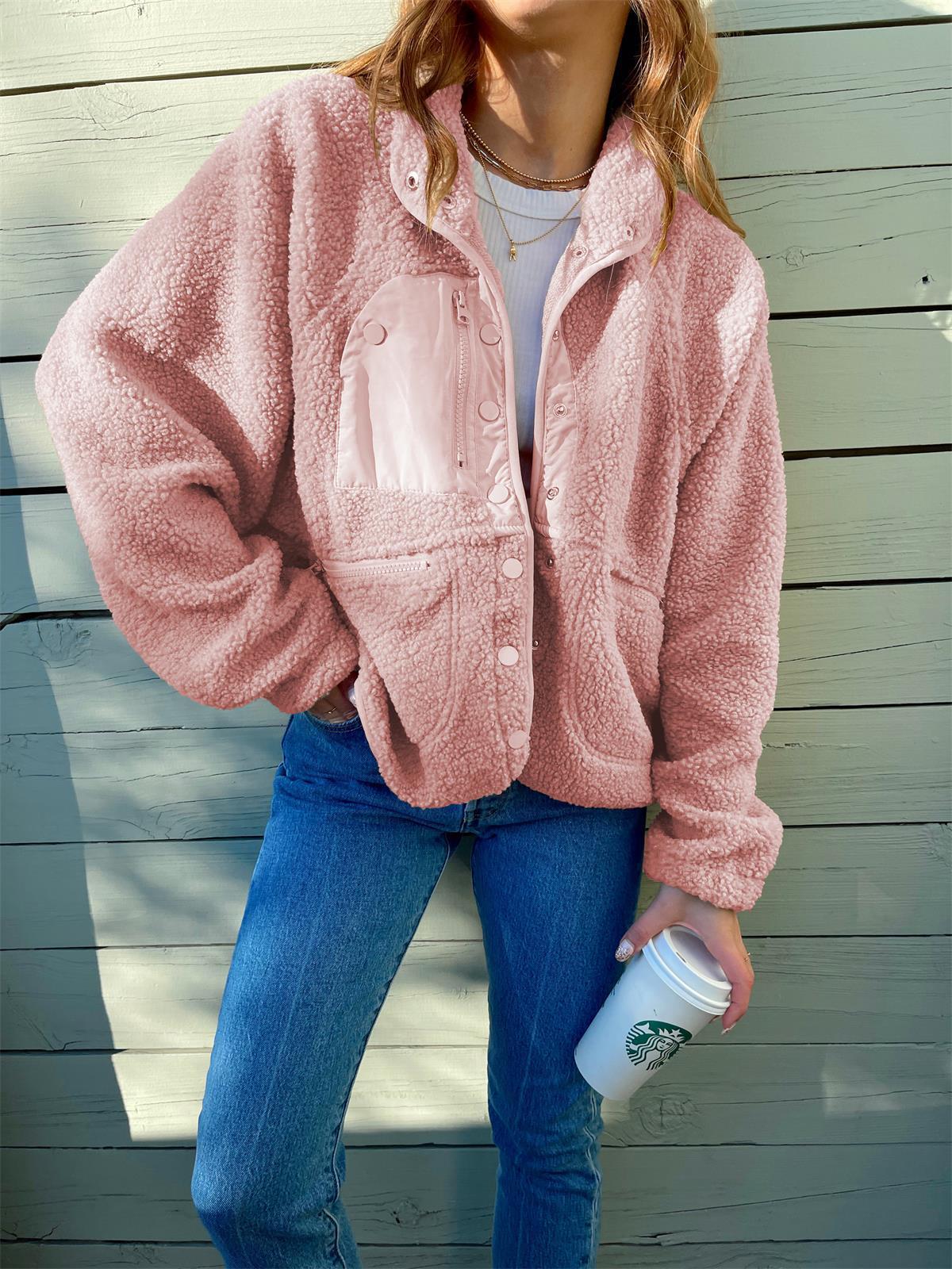 Short Cardigan Plush Jacket Lamb Wool Coat - Image 4