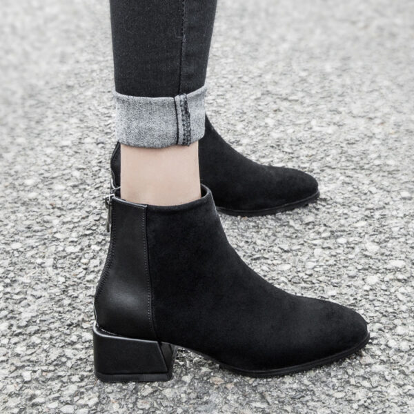 Retro Square Heel Pointed Toe Ankle Boots Fashion Versatile Chelsea Boot Women's Shoes - Image 2
