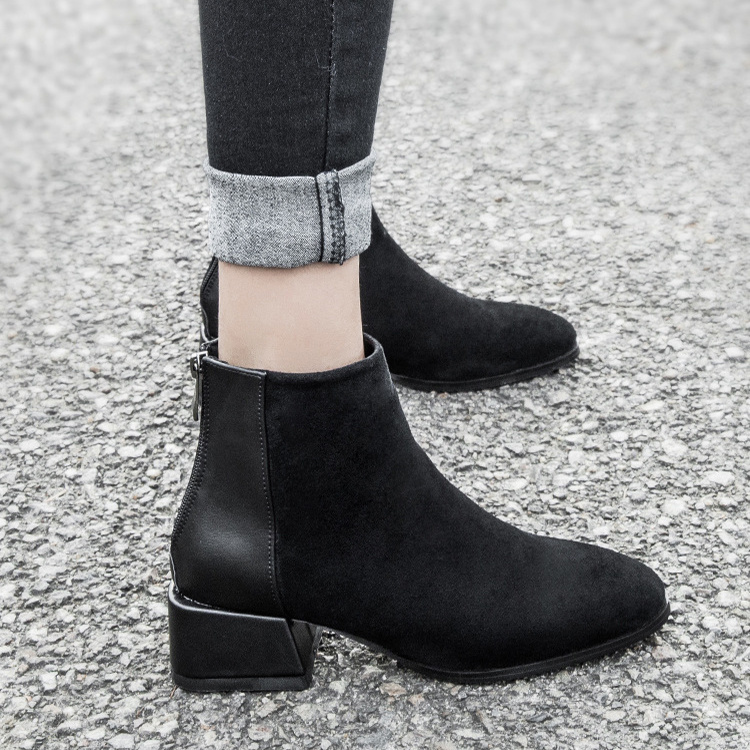 Retro Square Heel Pointed Toe Ankle Boots Fashion Versatile Chelsea Boot Women's Shoes - Image 2