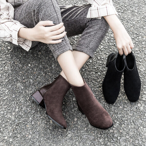 Retro Square Heel Pointed Toe Ankle Boots Fashion Versatile Chelsea Boot Women's Shoes - Image 9