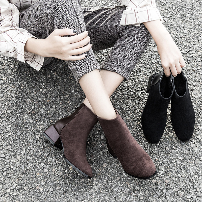Retro Square Heel Pointed Toe Ankle Boots Fashion Versatile Chelsea Boot Women's Shoes - Image 9