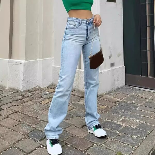 Women's Europe And America Cross Border Light Blue Slim Fit High Waist Stretch Jeans - Image 2