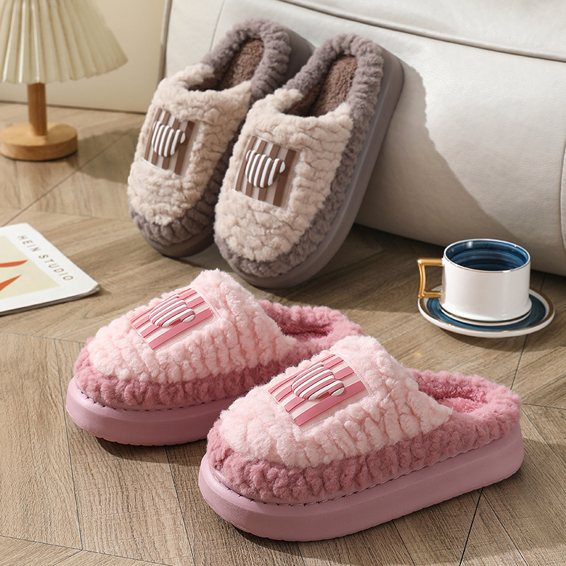 New Color-matching Lamb Slippers Indoor Couple Non-slip Floor Bedroom Slipper Winter Warm House Shoes For Women Men - Image 5