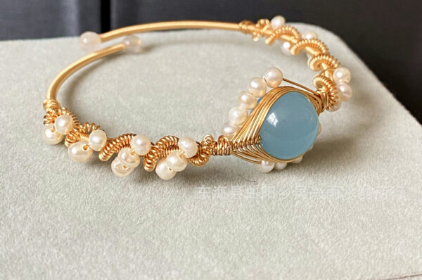 14K GoldWrapped Handmade Bracelet Hailan Baohai Sapphire Natural White Pearl Bracelet - Image 5