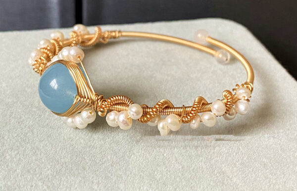 14K GoldWrapped Handmade Bracelet Hailan Baohai Sapphire Natural White Pearl Bracelet - Image 2