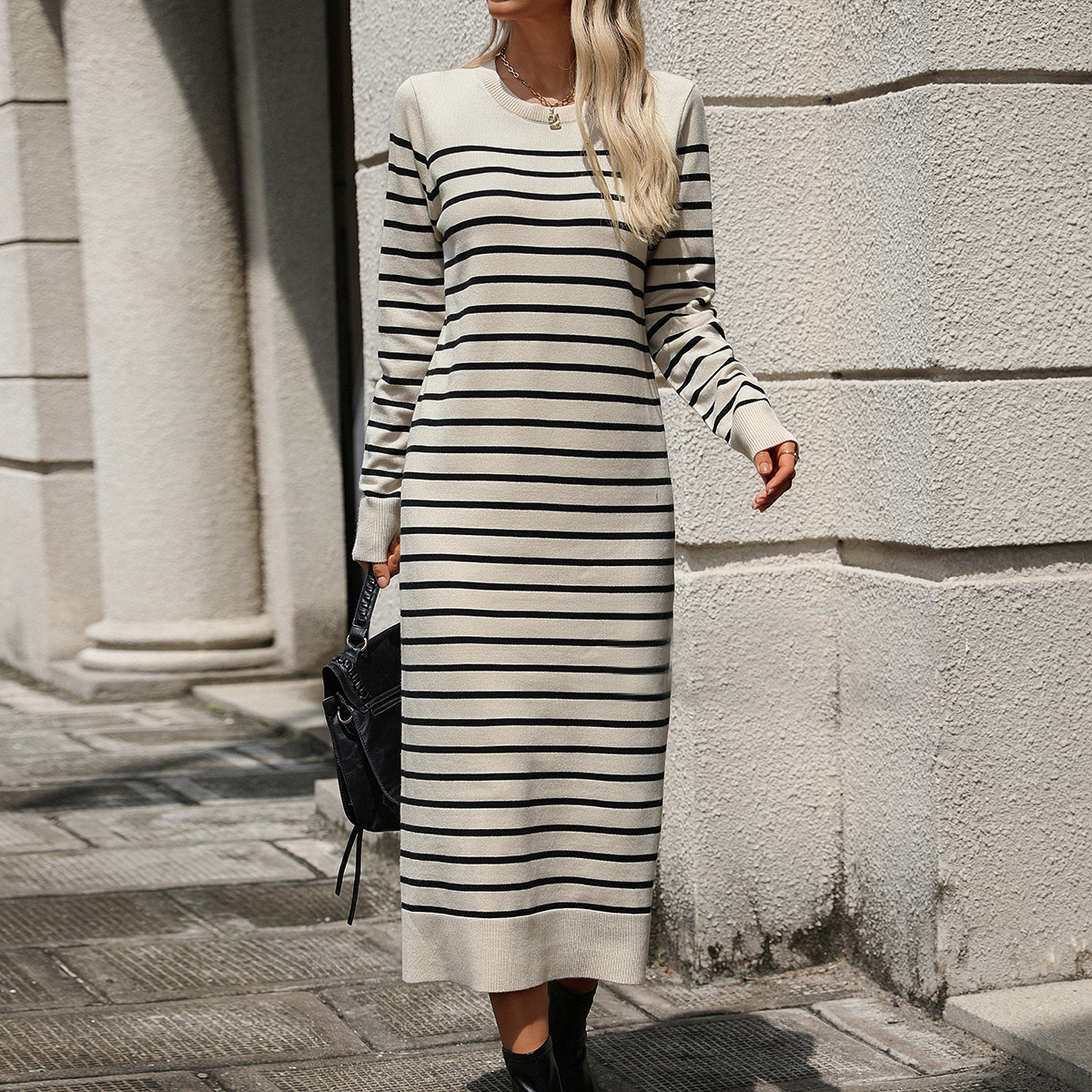 Slim Striped Printed Long Dress Fashion Autumn And Winter Long Sleeve Dresses For Womens Clothing - Image 8