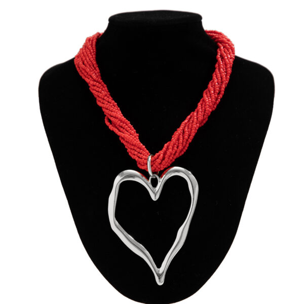 Exaggerated Bead Multi-layer Heart-shaped Pendant Necklace - Image 9