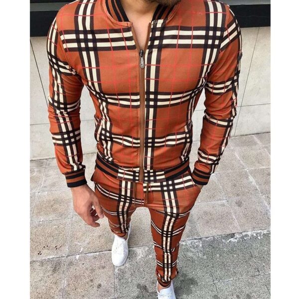 New Men's Leisure Suits Tracksuits Men Grid Two-piece Patchwork Zipper Tracksuits Small leg Trouser Sportswear New Man Sets - Image 8