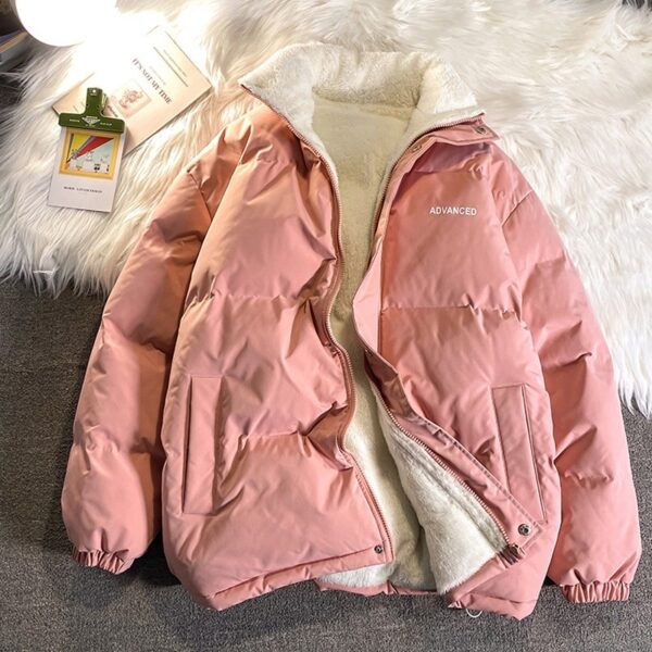 Winter New Padded Coat Hong Kong Style Loose Down Cotton-padded Jacket Fleece-lined - Image 5