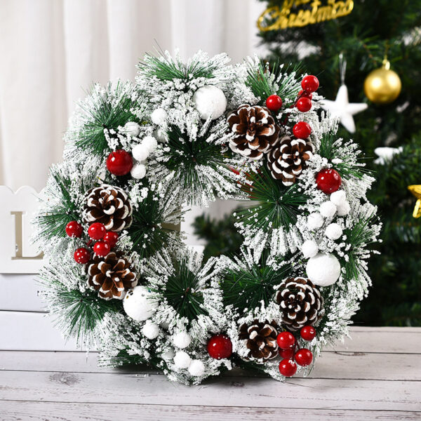 Christmas Artificial Pinecone Red Berries Wreath Front Door Window Decoration - Image 5