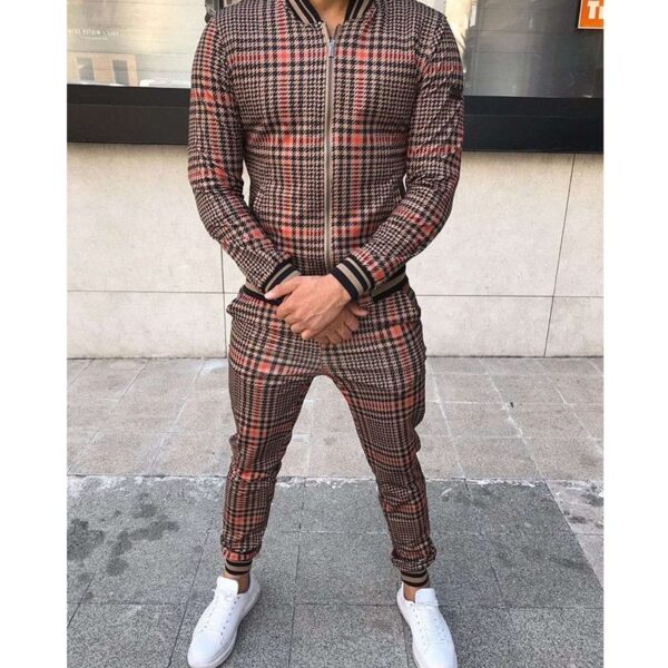New Men's Leisure Suits Tracksuits Men Grid Two-piece Patchwork Zipper Tracksuits Small leg Trouser Sportswear New Man Sets - Image 9