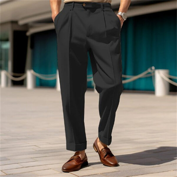 Men's Casual Trousers Comfortable Mid-waist Button Straight Suit Pants - Image 8
