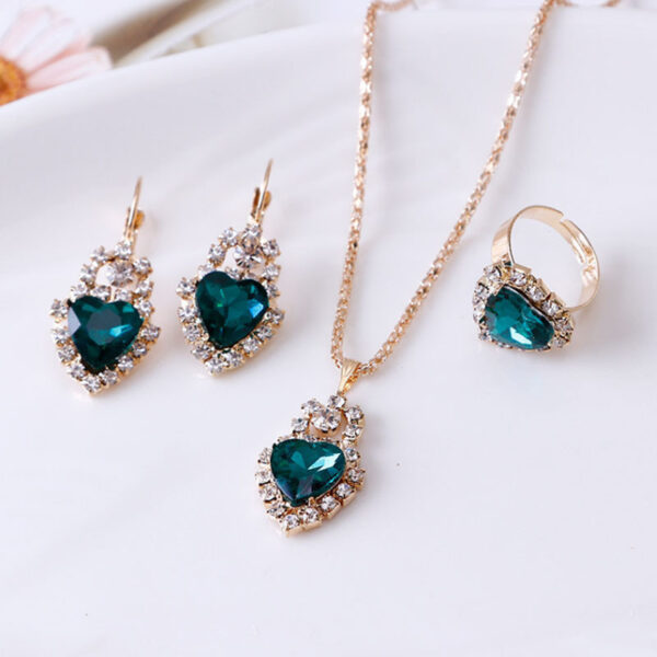 Water drop rhinestone necklace earrings ring set - Image 4