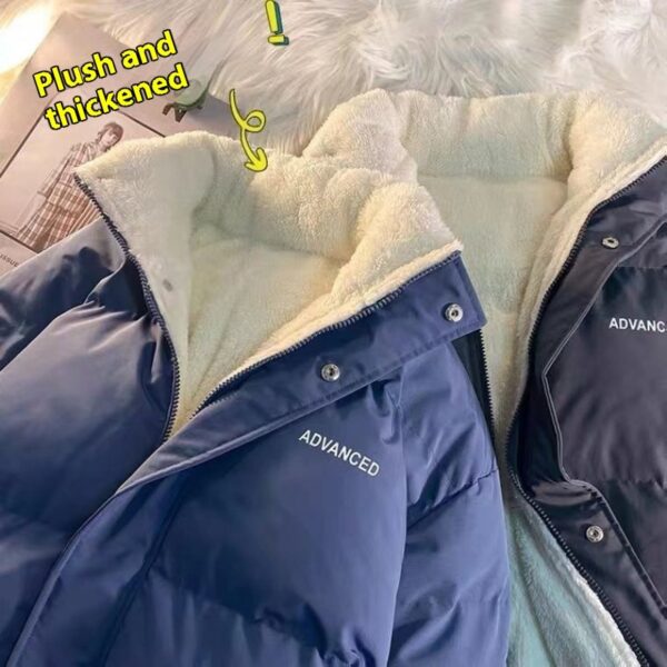 Winter New Padded Coat Hong Kong Style Loose Down Cotton-padded Jacket Fleece-lined - Image 7
