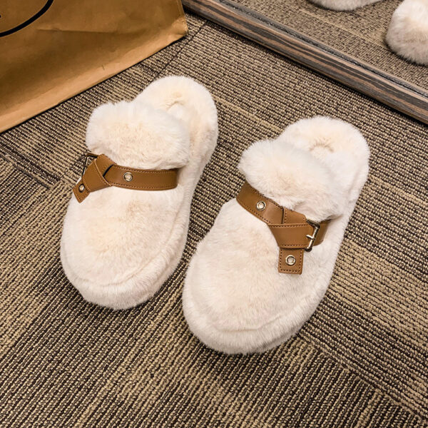 Closed Toe Belt Buckle Thick Bottom Fluffy Slippers Women - Image 8