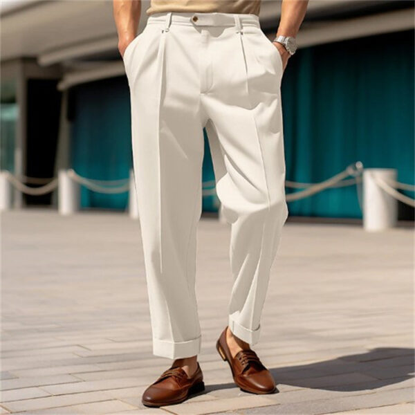 Men's Casual Trousers Comfortable Mid-waist Button Straight Suit Pants - Image 2
