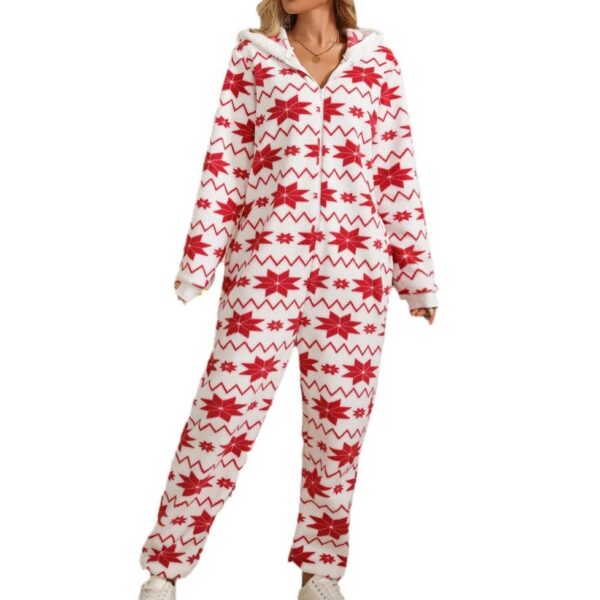Loose Long Sleeve Trousers Christmas Printed Plush Jumpsuit Suit - Image 2