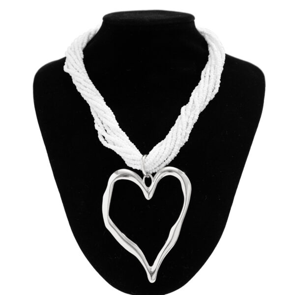 Exaggerated Bead Multi-layer Heart-shaped Pendant Necklace - Image 2