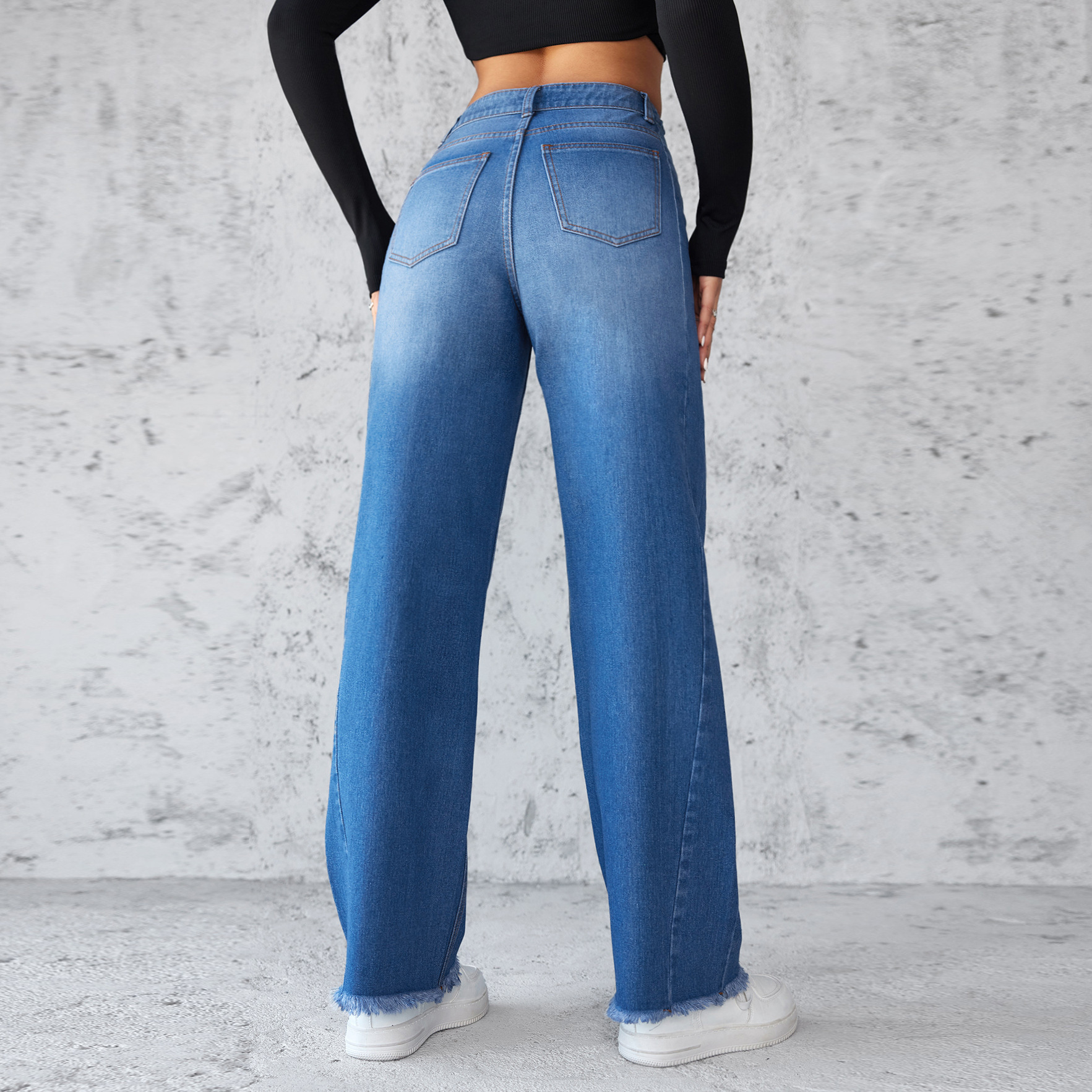 Fashion Straight Wide-leg Jeans Casual High-waist Non-elastic Womens Clothing - Image 2