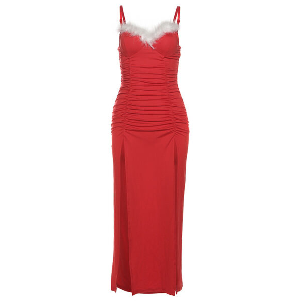 Christmas Atmosphere Ruffled Stitching Ruffle Sling Dress - Image 6