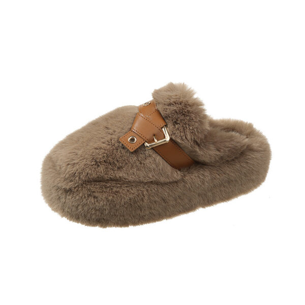 Closed Toe Belt Buckle Thick Bottom Fluffy Slippers Women - Image 7