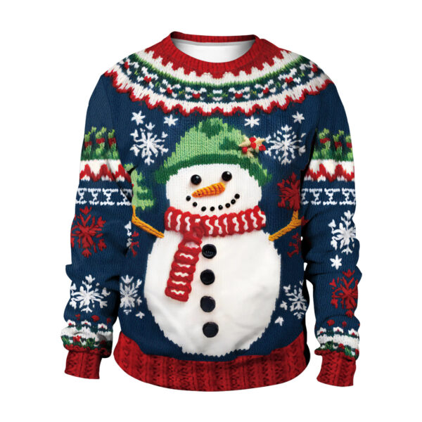 Women's Snowman Christmas Tree Pattern Digital Printed Round Neck Sweater - Image 7