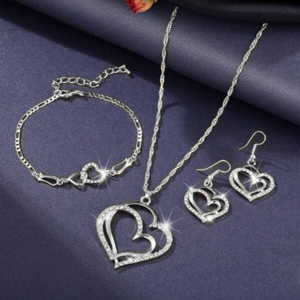 Double Love Heart Shaped Earrings And Necklace Set - Image 2