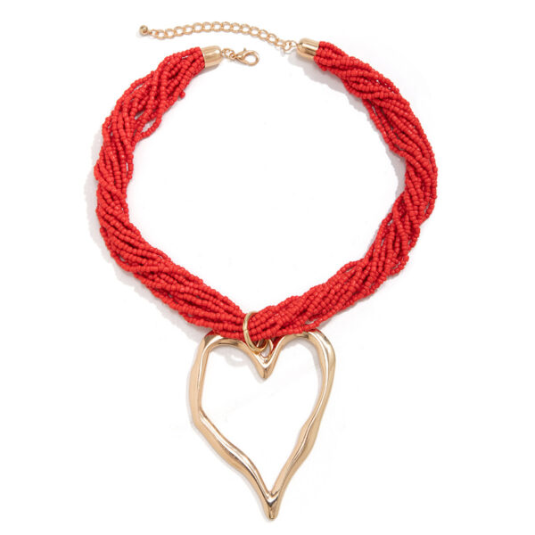 Exaggerated Bead Multi-layer Heart-shaped Pendant Necklace - Image 5