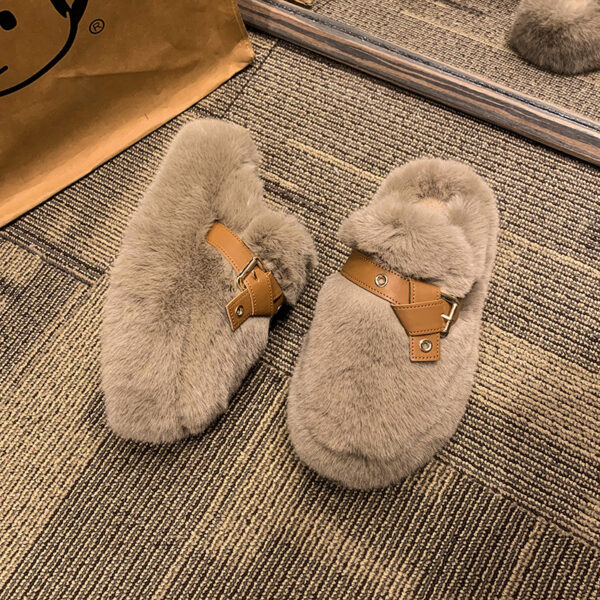 Closed Toe Belt Buckle Thick Bottom Fluffy Slippers Women - Image 5