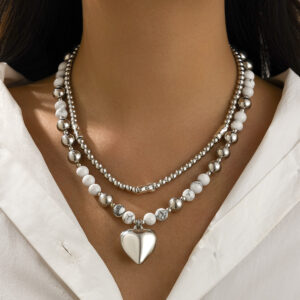 Hollow Beads Clavicle Chain Simple Multi-layer Heart-shaped