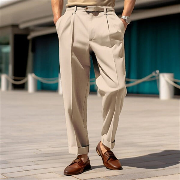 Men's Casual Trousers Comfortable Mid-waist Button Straight Suit Pants - Image 5