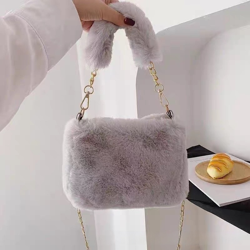 Square Plush Portable Fashion Simple Chain Bag Single-shoulder Bag - Image 4