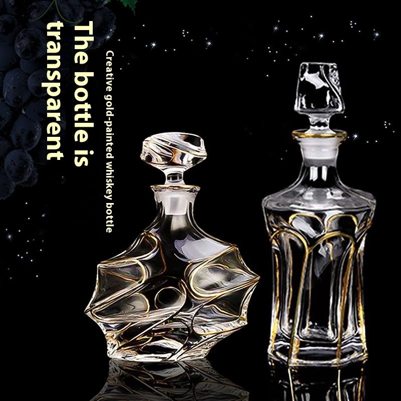 Gold Line Crystal Glass Creative Whiskey Bottle Household With Lid - Image 4
