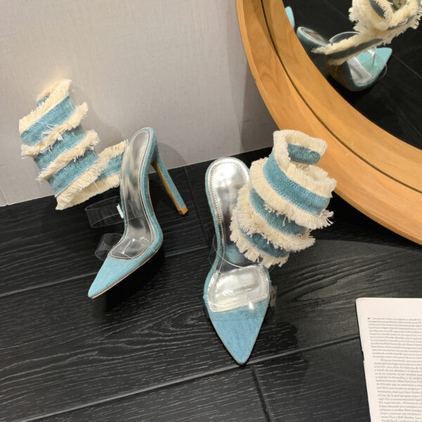 Roman Denim Snake Spring Pointed-toe Stiletto Sandals - Image 3