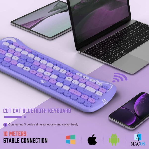 Wireless Cute Computer Bluetooth Keyboard With Typewriter Round Keycap For PC - Image 8