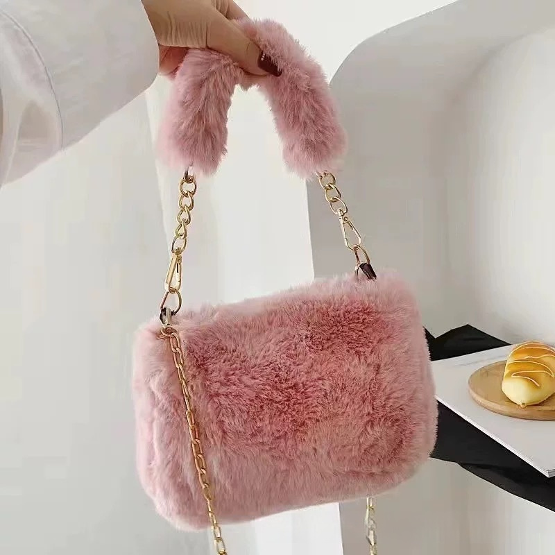 Square Plush Portable Fashion Simple Chain Bag Single-shoulder Bag - Image 5